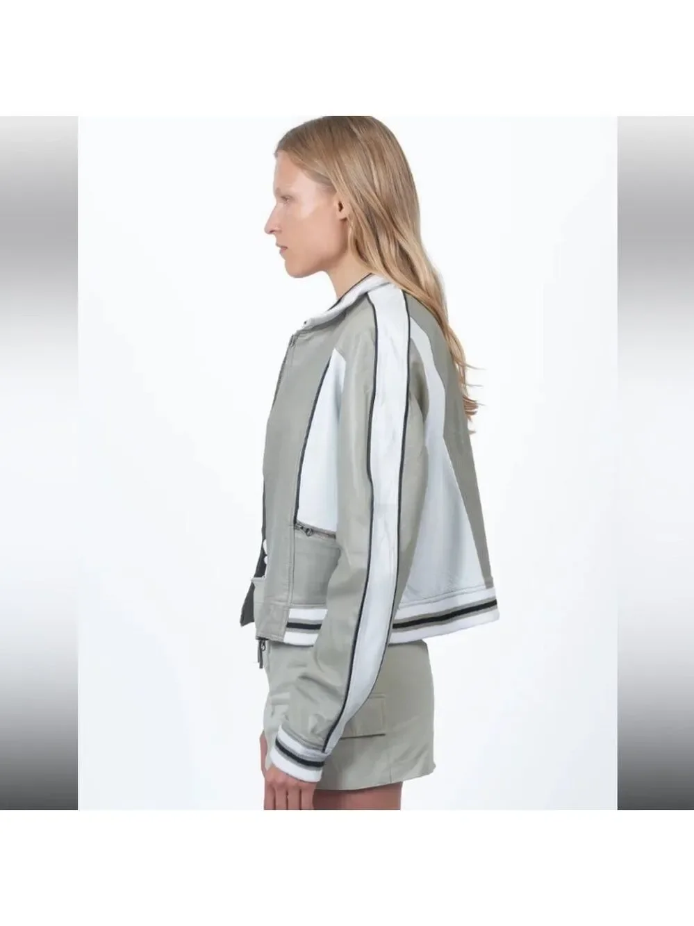 Jakett NYC Two-Tone Kali Track Leather Bomber Jacket Small - Picture 7 of 9